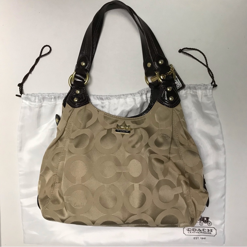 Coach signature Madison hobo jacquard leather w/ white satin dust bag